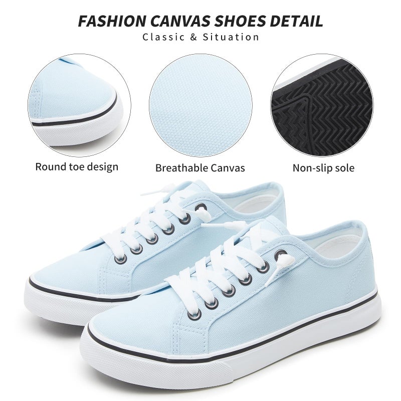 XRH Fangzu Women Canvas Sneaker Slip on Non Slip Casual Shoes Lace up Canvas Low Top Loafers Fashion Sneaker Blue US7.5 - Image 3