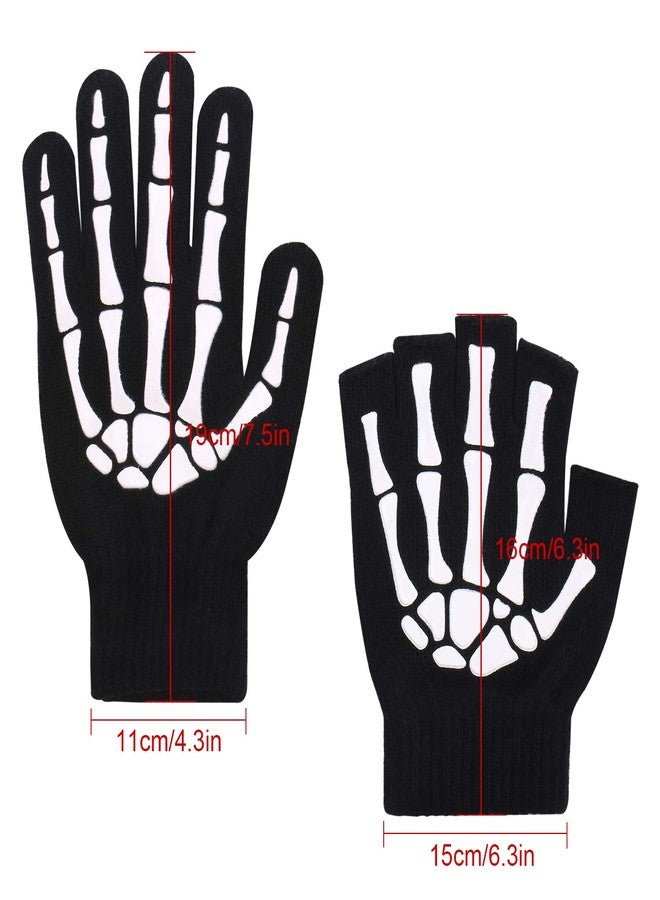 10AGIRL Winter Skeleton Gloves Warm Fingerless Christmas Costume Cosplay Accessories Glow in the Dark Knit Gloves Unisex - Image 4