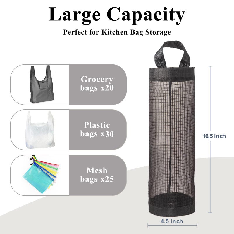 TOGETRUE Plastic Bag Holder, Grocery Bag Holder Mesh Hanging Storage Bag Dispenser (Black 2 Packs) - Image 4