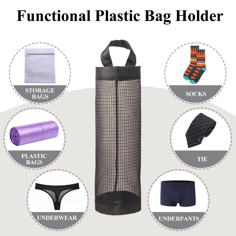 TOGETRUE Plastic Bag Holder, Grocery Bag Holder Mesh Hanging Storage Bag Dispenser (Black 2 Packs) - Image 5