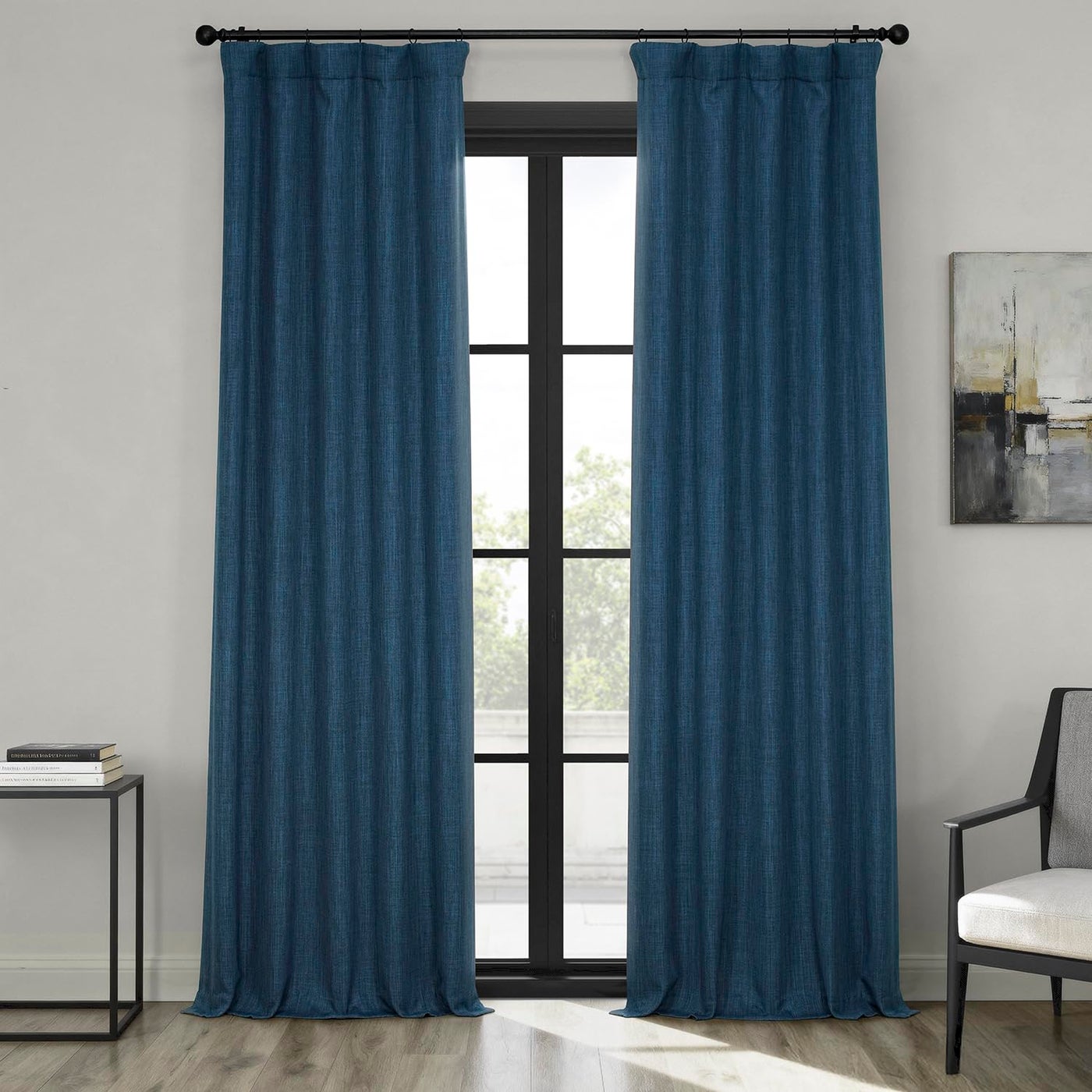 HPD Half Price Drapes - Faux Linen Curtains for Living Room (1 Panel) - 50W X 120L - Textured Room Darkening Curtains for Bedroom 120 Inches Long - Drapes for Home Decor, Indigo