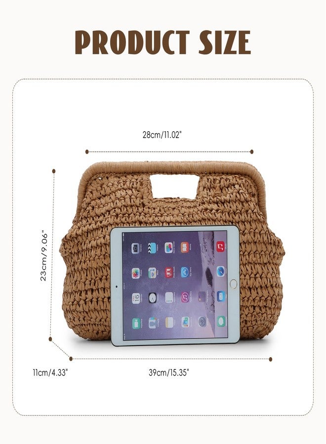 KUANG! Women Straw Clutch Purses Cloud Dumpling Bag Summer Beach Straw Evening Banquet Clutch Handbag - Image 3