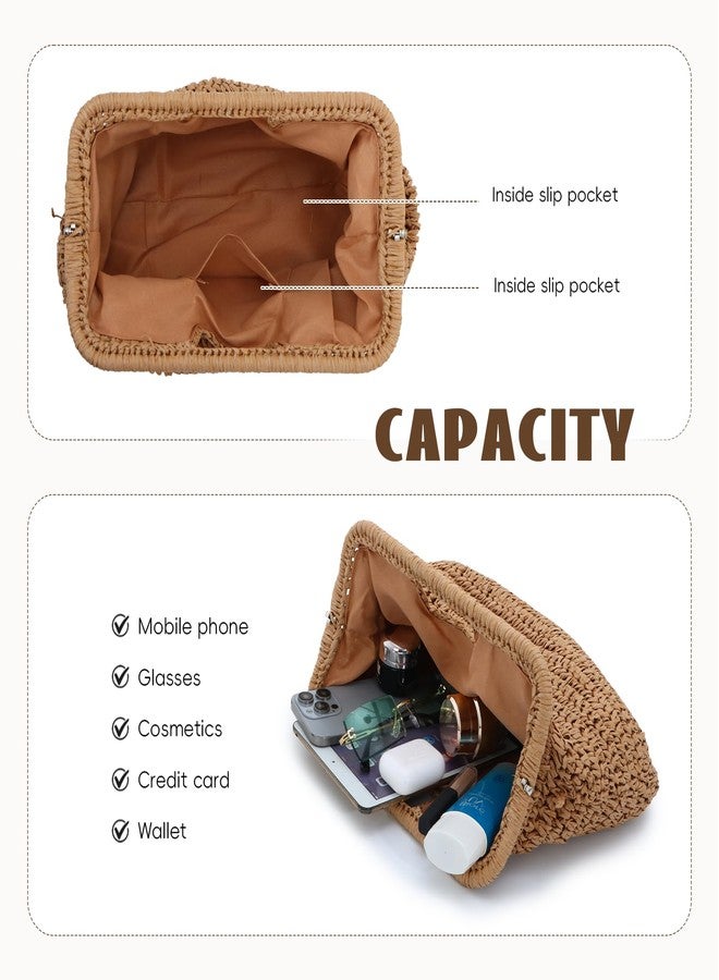 KUANG! Women Straw Clutch Purses Cloud Dumpling Bag Summer Beach Straw Evening Banquet Clutch Handbag - Image 4