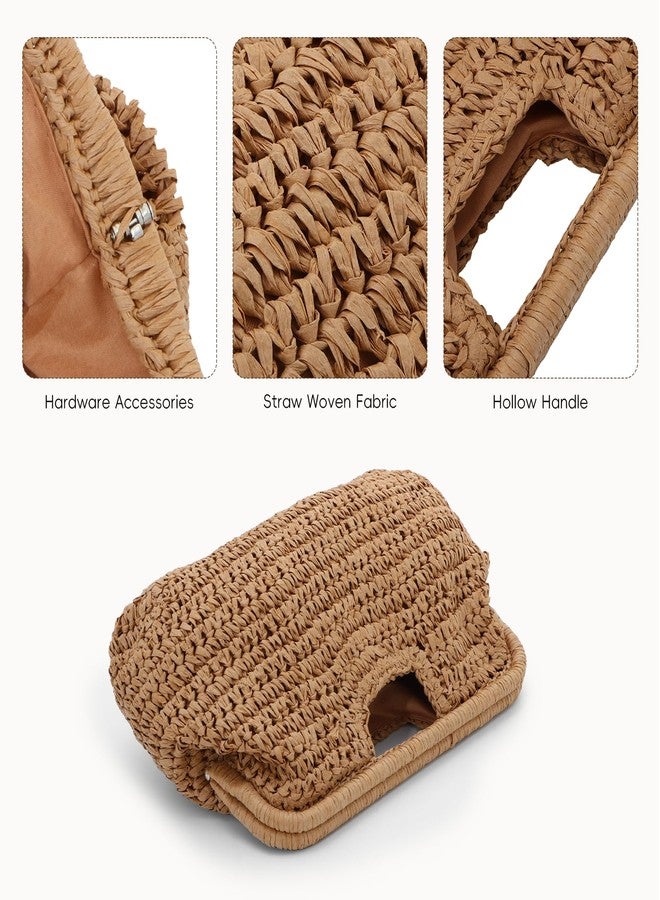KUANG! Women Straw Clutch Purses Cloud Dumpling Bag Summer Beach Straw Evening Banquet Clutch Handbag - Image 5
