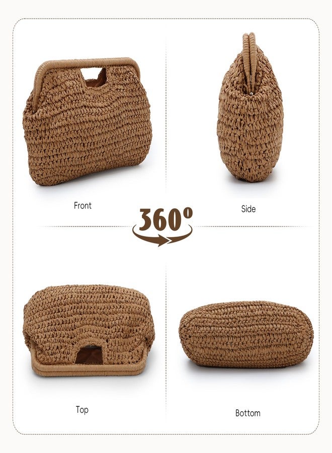 KUANG! Women Straw Clutch Purses Cloud Dumpling Bag Summer Beach Straw Evening Banquet Clutch Handbag - Image 2