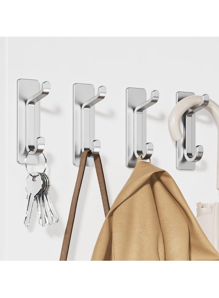 Bukela Adhesive Coat Hooks, Extra Sticky 10LB (Max), Waterproof Metal Hook for Hanging Towels, Wreath, Purse, Hat, Cloth, Wall Mounted Hanger for Shower Bathroom Kitchen Door Heavy Duty, Silver  - Image 1