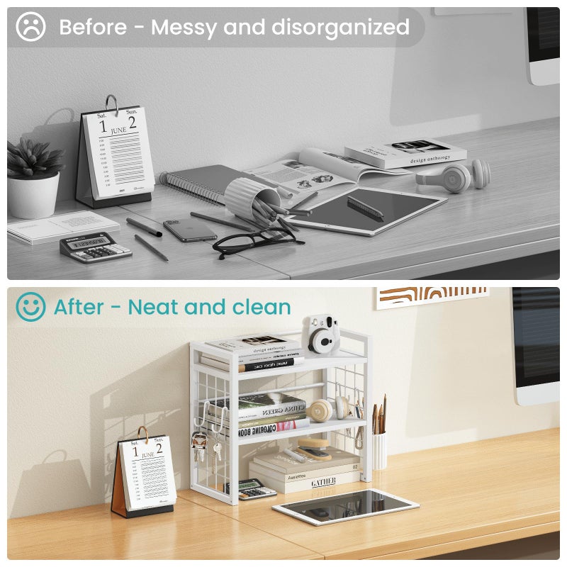 ELITEROO Desk Shelf Organizer, 2 Tier Wood Desktop Bookshelf Storage Rack, Freestanding Tabletop Organizer for Top of Desk, Office Supplies, Books & Decorations, White - Image 4