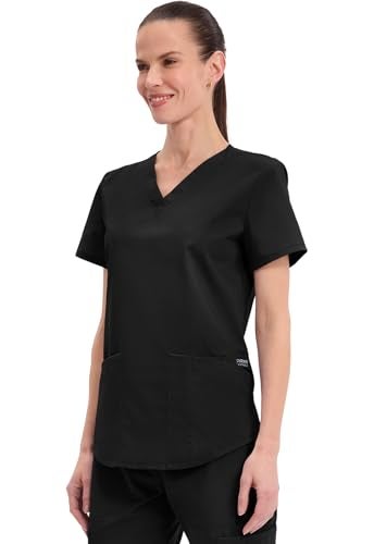 Cherokee Scrubs for Women V-Neck Top, 3 Pockets, Fade Resistant, Soft Stretch Fabric with Shirttail Hem & Side Vents Plus Size - WW665, 3XL, Black - Image 3