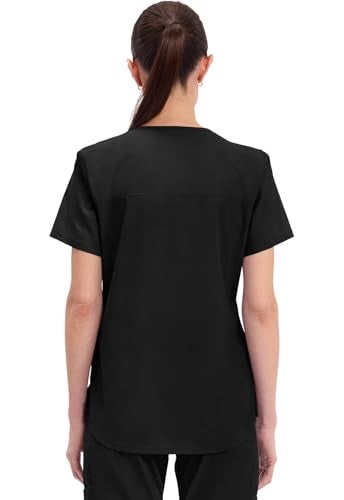 Cherokee Scrubs for Women V-Neck Top, 3 Pockets, Fade Resistant, Soft Stretch Fabric with Shirttail Hem & Side Vents Plus Size - WW665, 3XL, Black - Image 4