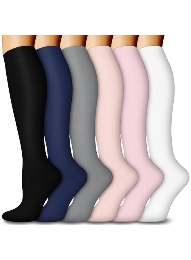 FuelMeFoot 6 Pairs Compression Socks for Women & Men 15-20mmHg Graduated Support Knee High Socks for Nurses, Travel, Athletic - Image 1