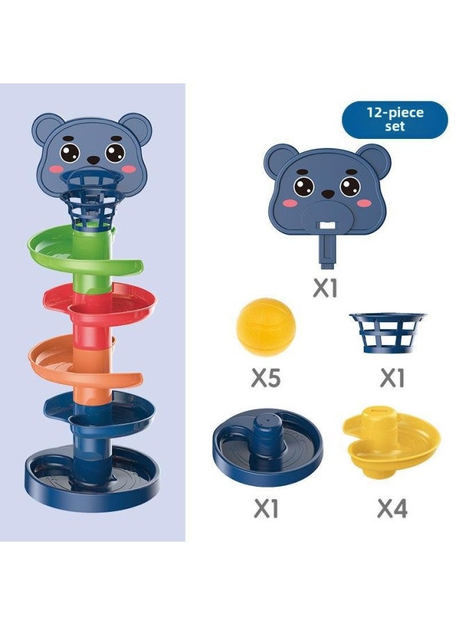 Baby Puzzle Fun Track Slide Ball Tower 0-3 Years Old Baby Roll Ball Early Education Stacking Music 1-2 Toy Tower-Color:Bear 5-12-piece Set  - Image 1
