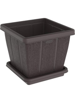 Cosmoplast زارع مربع بسعة 30 لتر من خشب الأرز مع صينية  - Image 1