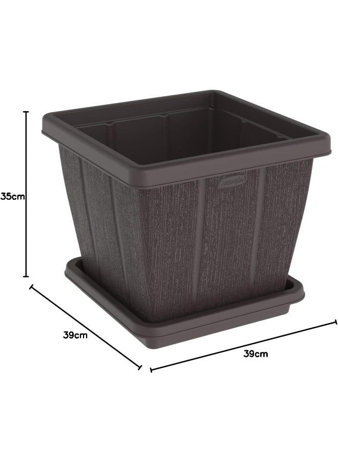 Cosmoplast - 30L Cedargrain Square Planter with Tray - Image 1