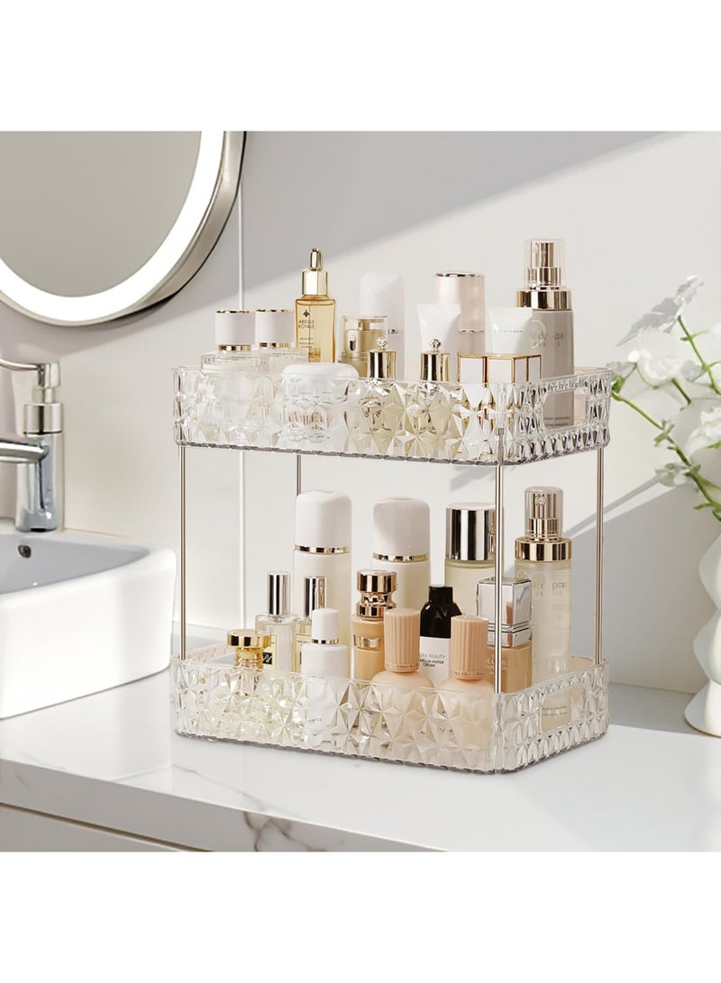SYOSI Makeup Organizer for Vanity, Bathroom Countertop Skincare Storage Shelf, 2 Tier Acrylic Cosmetic Display Rack with Perfume Holder, Clear Makeup Counter Stand for Bedroom Dressing Table, Clear 2 Tier - Image 1