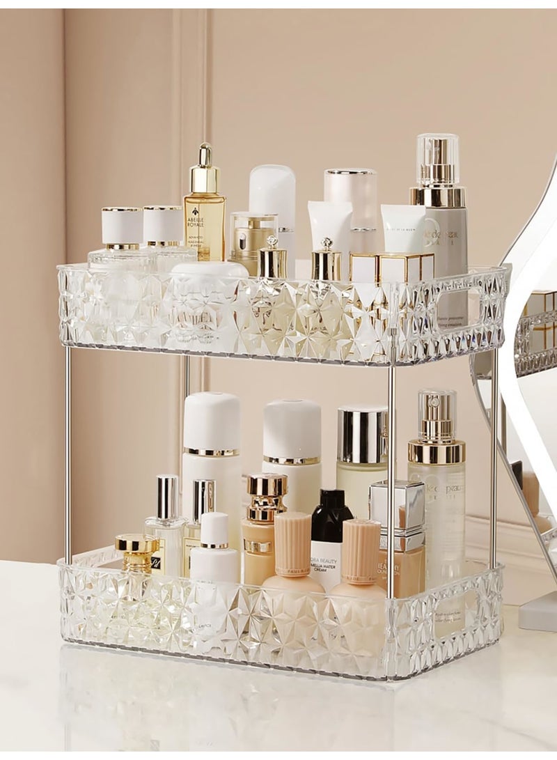 SYOSI Makeup Organizer for Vanity, Bathroom Countertop Skincare Storage Shelf, 2 Tier Acrylic Cosmetic Display Rack with Perfume Holder, Clear Makeup Counter Stand for Bedroom Dressing Table, Clear 2 Tier - Image 5