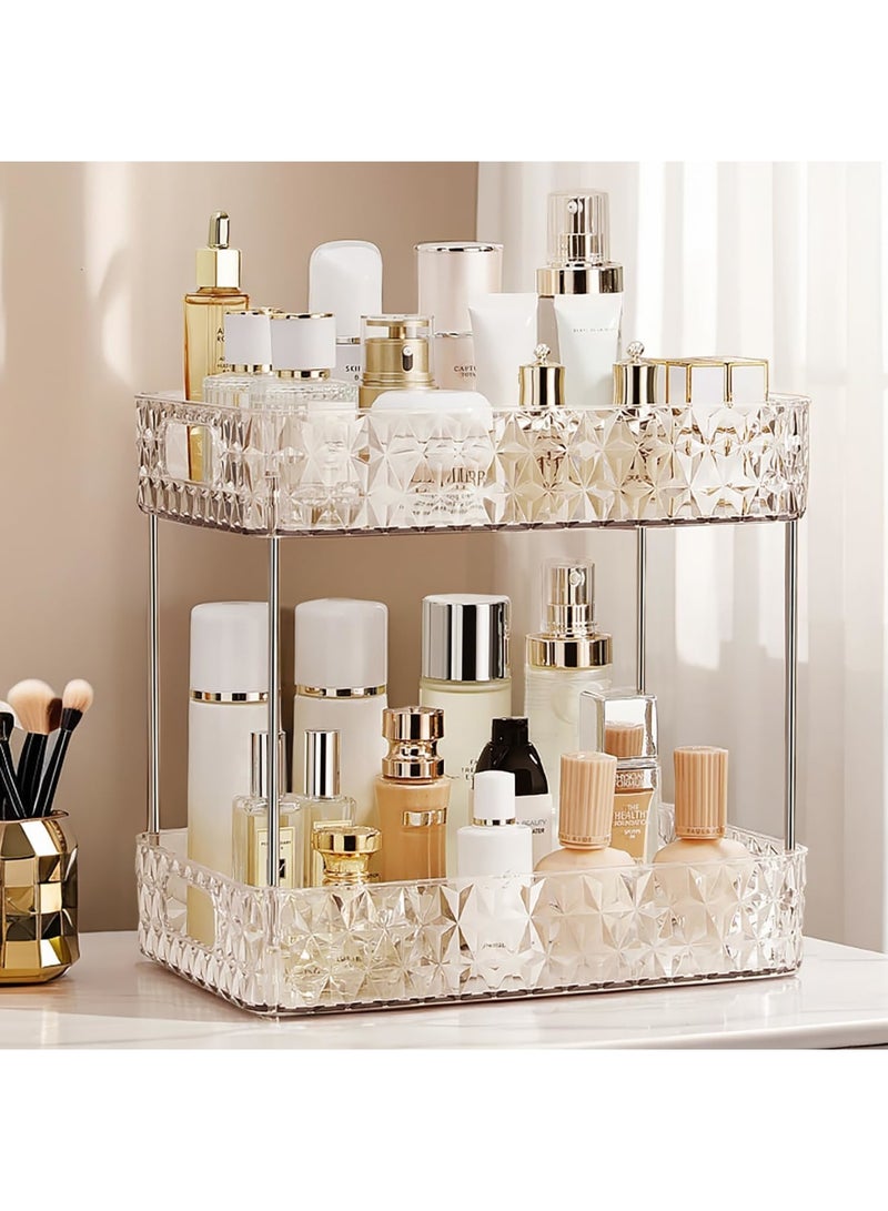 SYOSI Makeup Organizer for Vanity, Bathroom Countertop Skincare Storage Shelf, 2 Tier Acrylic Cosmetic Display Rack with Perfume Holder, Clear Makeup Counter Stand for Bedroom Dressing Table, Clear 2 Tier - Image 2