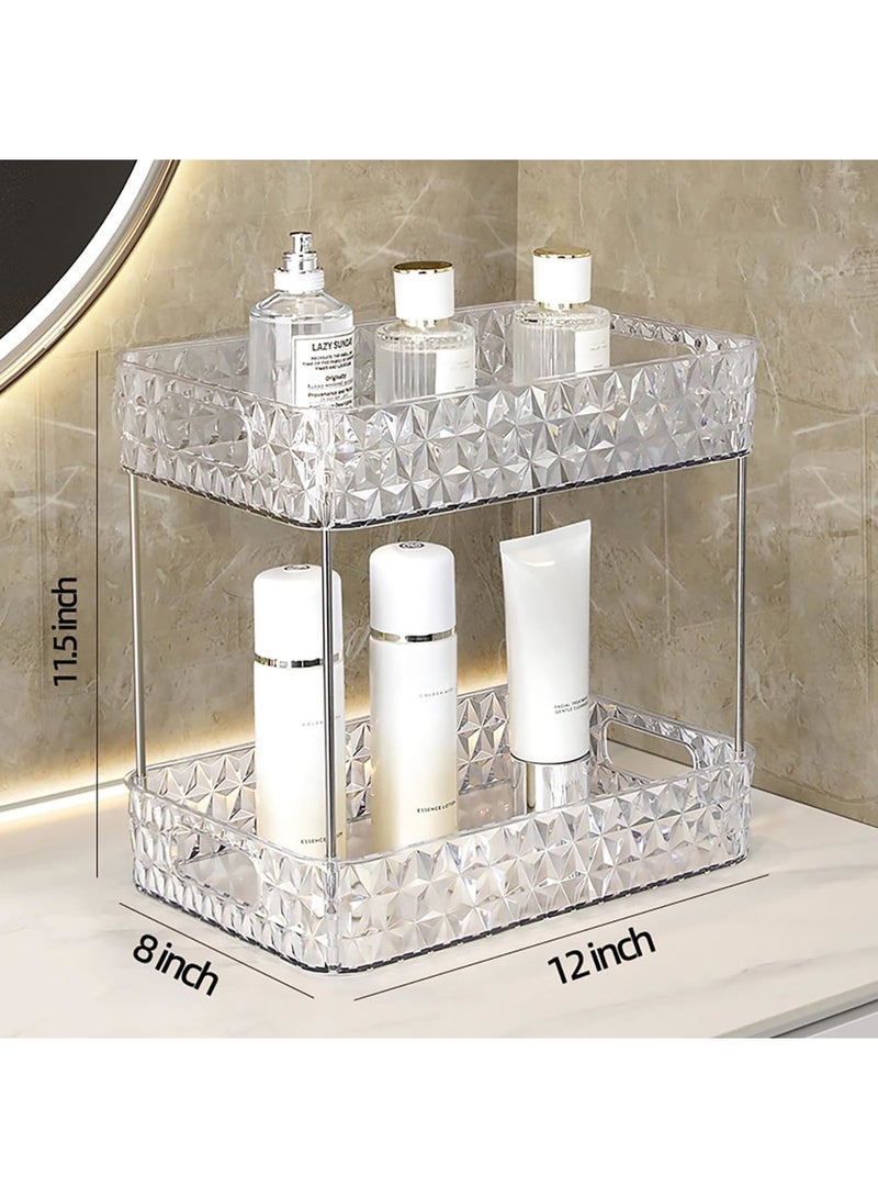 SYOSI Makeup Organizer for Vanity, Bathroom Countertop Skincare Storage Shelf, 2 Tier Acrylic Cosmetic Display Rack with Perfume Holder, Clear Makeup Counter Stand for Bedroom Dressing Table, Clear 2 Tier - Image 3