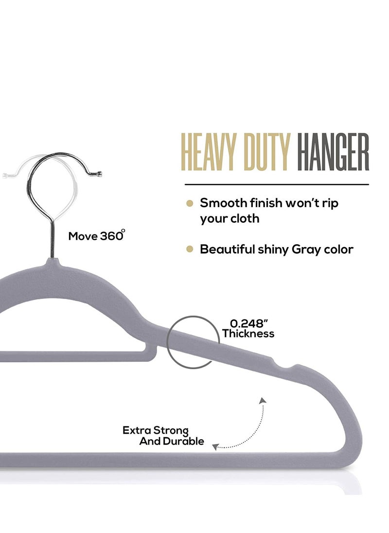 Cool Baby Premium Non-Slip Velvet Hangers [Set of 10] (42cm) – Heavy Duty Velvet Suit Hangers with Tie Bar, 360 degree rotatory hook (Grey)  - Image 2