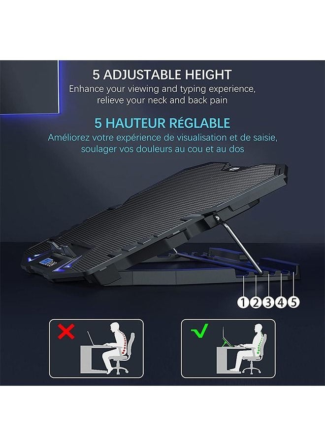 Arabest Durable Laptop Cooling Pad, Gaming Notebook Cooler, Laptop Fan Cooling Stand, Adjustable and Portable, With Quiet Fans, LED Light, With Lcd Controller, For 10-15.6inch Laptops  - Image 2