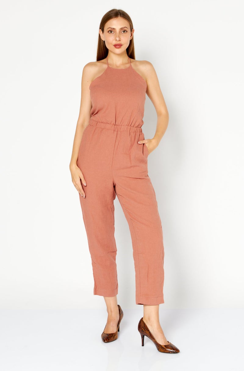 Lost + Wander Women Textured Sleeveless Jumpsuit, Peach - Image 1