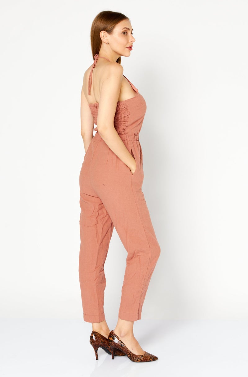Lost + Wander Women Textured Sleeveless Jumpsuit, Peach - Image 3