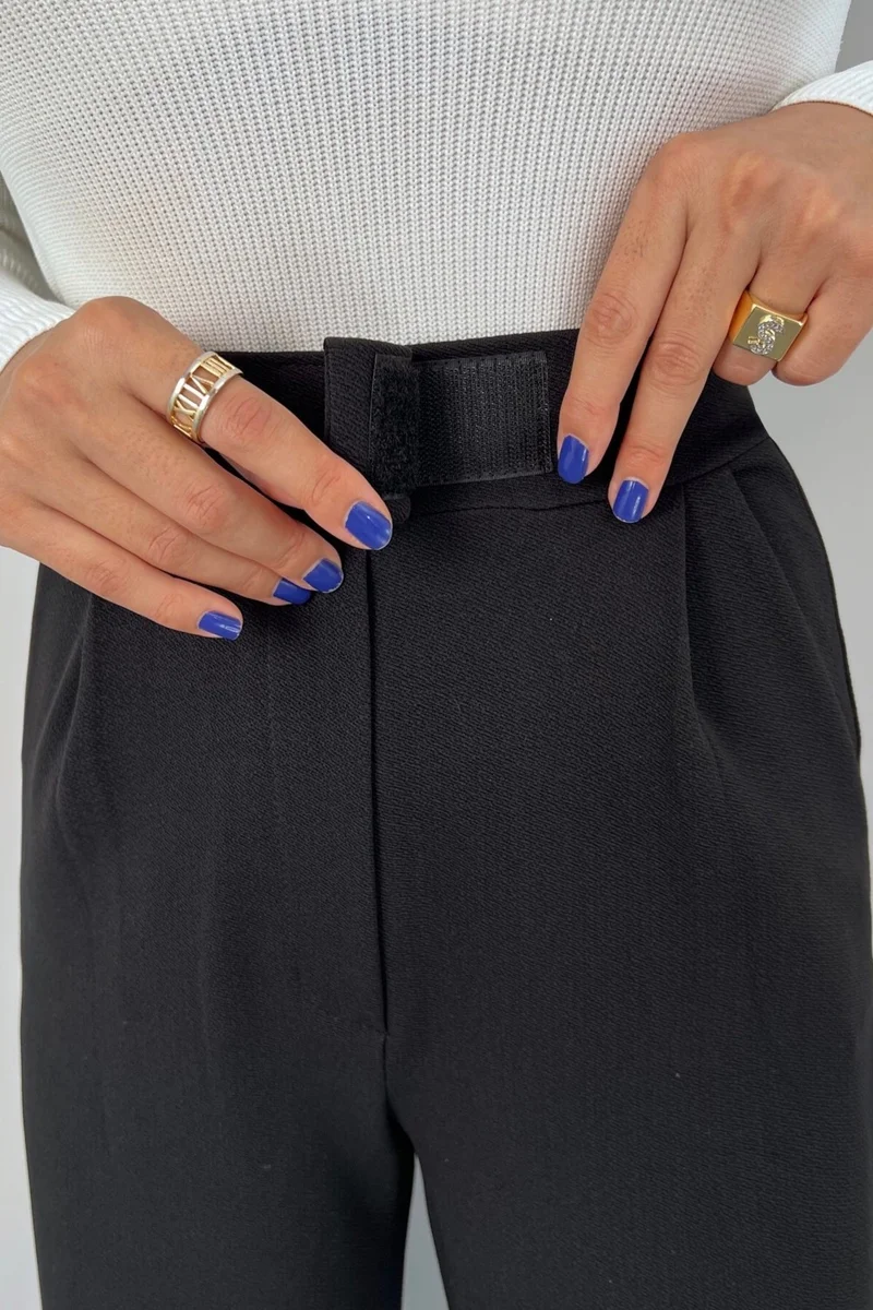 Ritnice Line Women's Lycra Velcro Closure Black Palazzo Trousers
