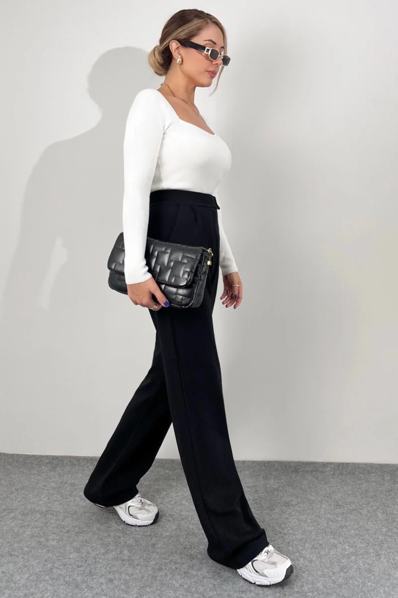 Ritnice Line Women's Lycra Velcro Closure Black Palazzo Trousers