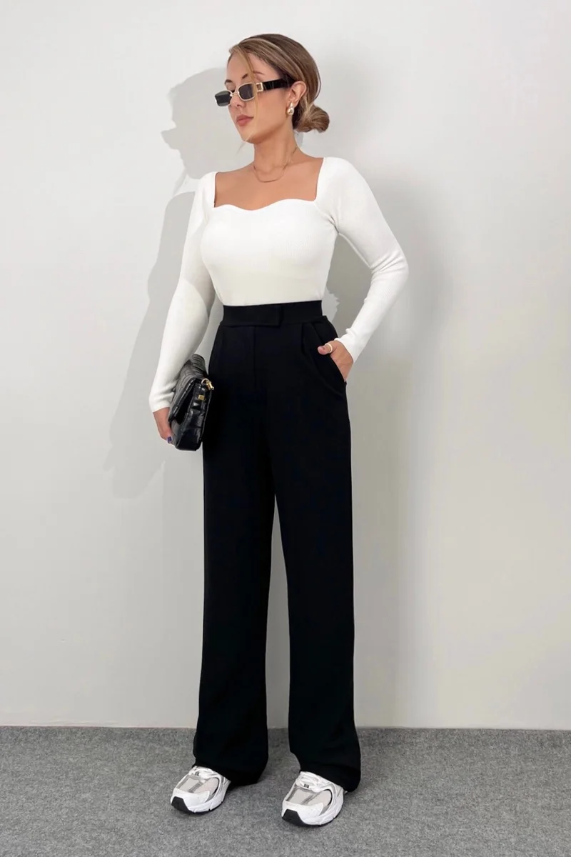 Ritnice Line Women's Lycra Velcro Closure Black Palazzo Trousers