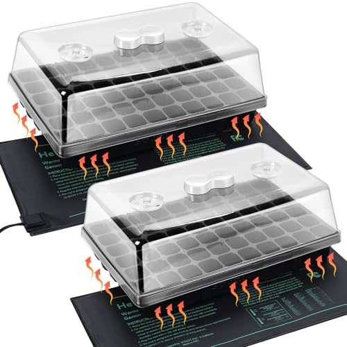 SOLIGT 2 Set 60Cell Seed Starter Kit  Strong Seed Trays with Humidity Domes Cell Trays and Seedling Heat Mats  Cloning Propagation and Germination Station 