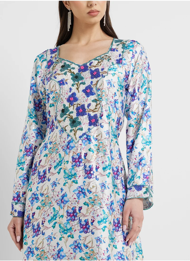 ARABIAN CLOSET Embellished Belted Jalabiya