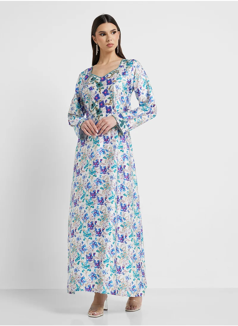 ARABIAN CLOSET Embellished Belted Jalabiya