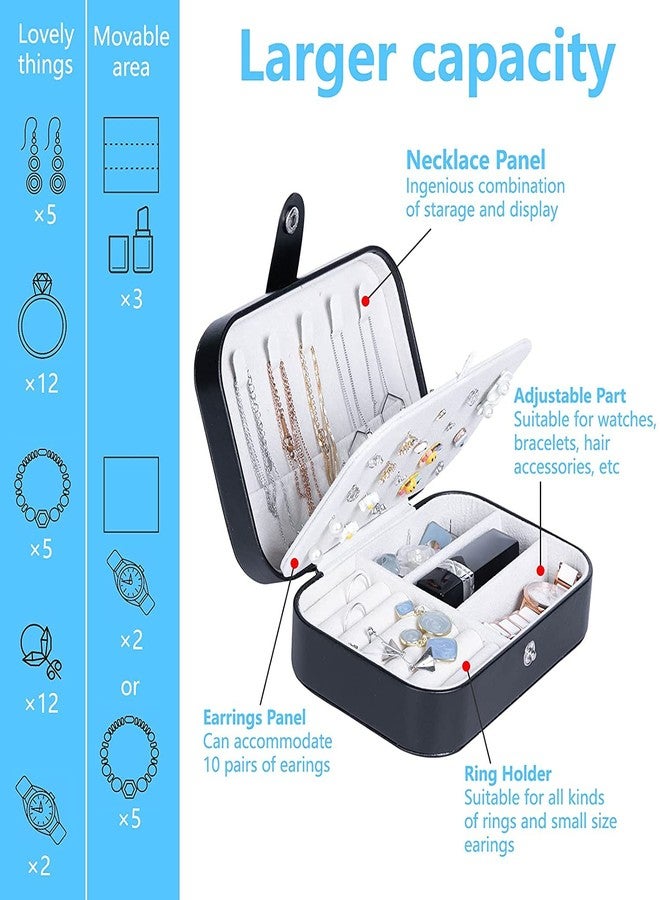 Ritmo صندوق مجوهرات صغير من ريتومو، منظم صندوق مجوهرات صغير، صندوق مجوهرات محمول للسفر، مبطن بجلد صناعي مخملي، يستخدم لتخزين وعرض القلائد والأساور والأقراط (أسود) - Image 3