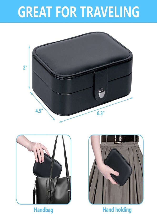 Ritmo صندوق مجوهرات صغير من ريتومو، منظم صندوق مجوهرات صغير، صندوق مجوهرات محمول للسفر، مبطن بجلد صناعي مخملي، يستخدم لتخزين وعرض القلائد والأساور والأقراط (أسود) - Image 2