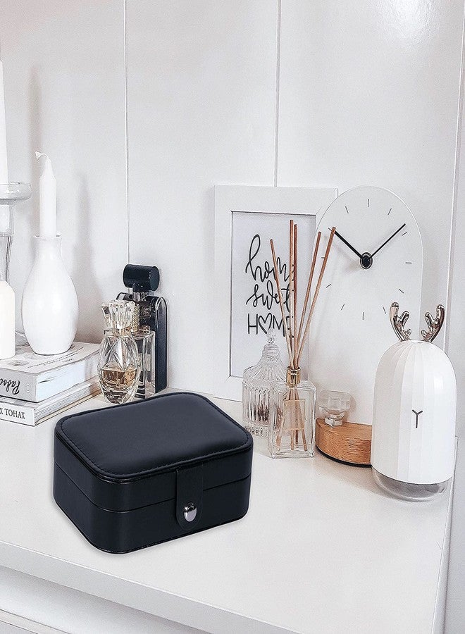 Ritmo صندوق مجوهرات صغير من ريتومو، منظم صندوق مجوهرات صغير، صندوق مجوهرات محمول للسفر، مبطن بجلد صناعي مخملي، يستخدم لتخزين وعرض القلائد والأساور والأقراط (أسود) - Image 1