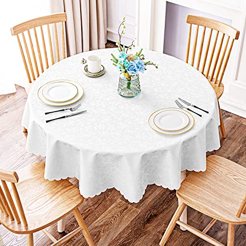 Smiry Round Table Cloth, Waterproof Heavy Duty Vinyl Tablecloths, Wipeable Washable Table Cover for Kitchen and Dining Room (White, 60" Round) - Image 2