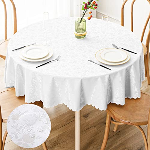 Smiry Round Table Cloth, Waterproof Heavy Duty Vinyl Tablecloths, Wipeable Washable Table Cover for Kitchen and Dining Room (White, 60" Round) - Image 1