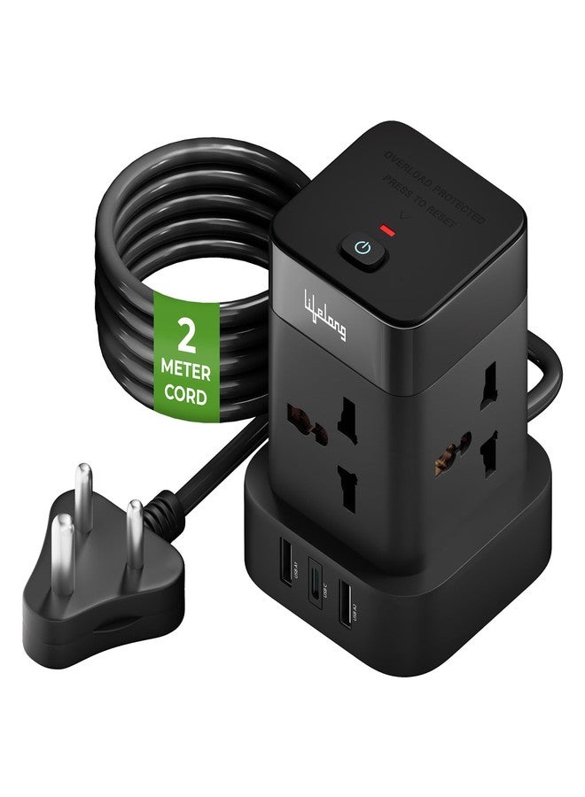 Lifelong Electronics Extension Board 7-in-1 with Switch | 4 AC Sockets + 3 USB Ports (2 Type A + 1 Type C) | Overload Protection | Desk Accessories & Multiplug Gadget | 2M Cord (Model: Cube) - Image 1