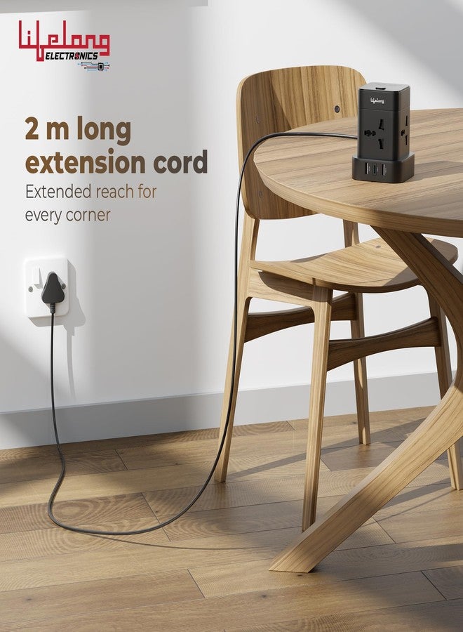 Lifelong Electronics Extension Board 7-in-1 with Switch | 4 AC Sockets + 3 USB Ports (2 Type A + 1 Type C) | Overload Protection | Desk Accessories & Multiplug Gadget | 2M Cord (Model: Cube) - Image 2