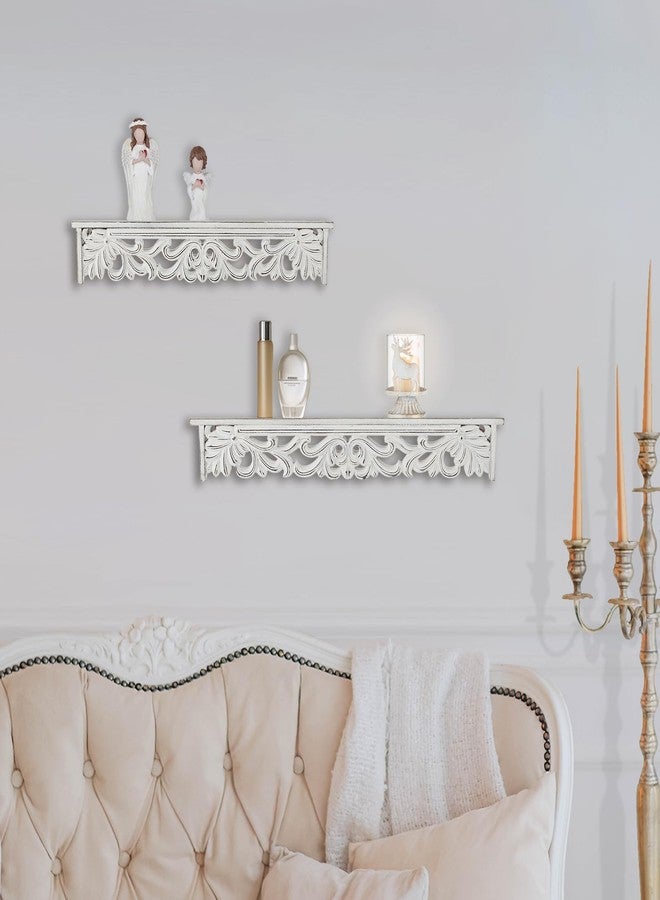 Walasis White Floating Shelves for Wall 24inch & 19inch Long - French Country Wall Decor Wood Distressed Mounted Shelf Vintage Hanging Shelving for Bathroom Bedroom 2 pcs - Image 3
