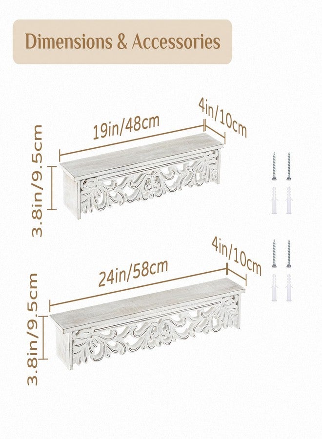 Walasis White Floating Shelves for Wall 24inch & 19inch Long - French Country Wall Decor Wood Distressed Mounted Shelf Vintage Hanging Shelving for Bathroom Bedroom 2 pcs - Image 4