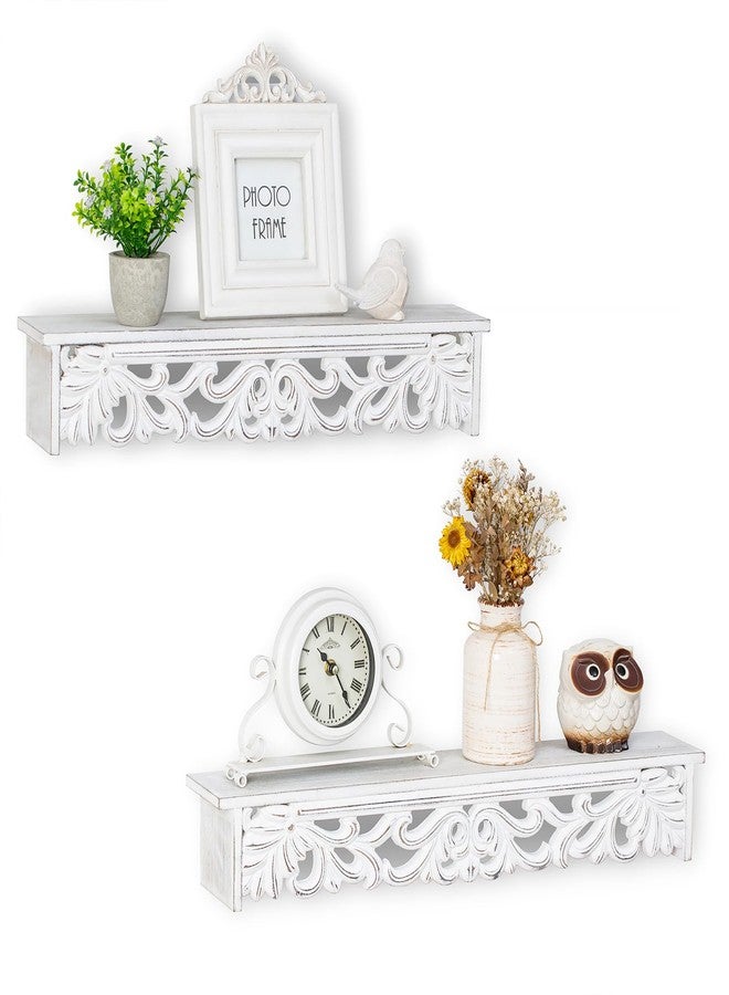 Walasis White Floating Shelves for Wall 24inch & 19inch Long - French Country Wall Decor Wood Distressed Mounted Shelf Vintage Hanging Shelving for Bathroom Bedroom 2 pcs - Image 1