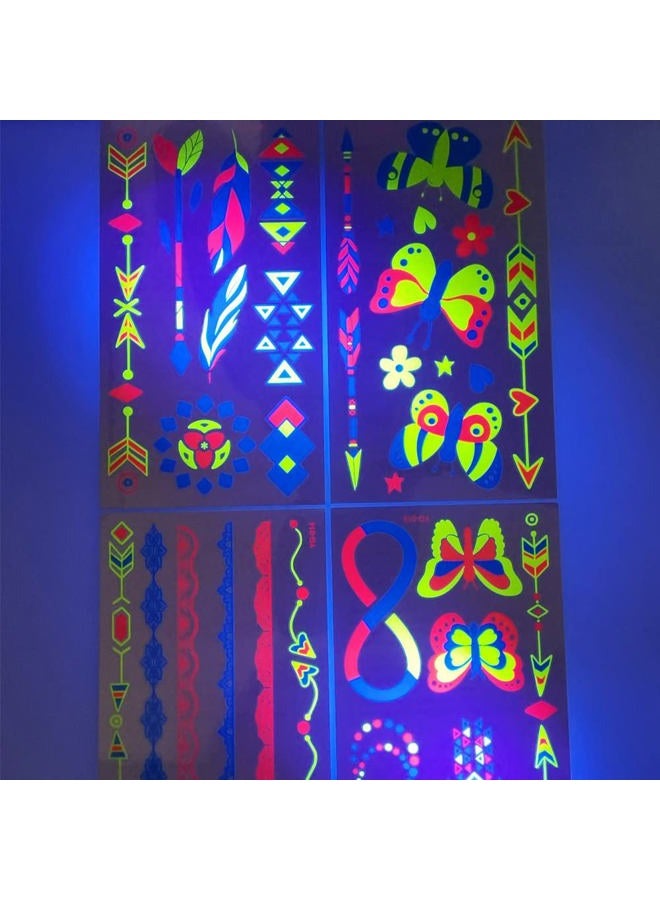 GASTAT Neon Temporary Tattoos 20 Large Sheets Glow In The Dark UV Tattoos Glitter Butterfly Flowers Feather Jewellery Tattoos Stickers for Women Girls Body Art Party Decoration - Image 4