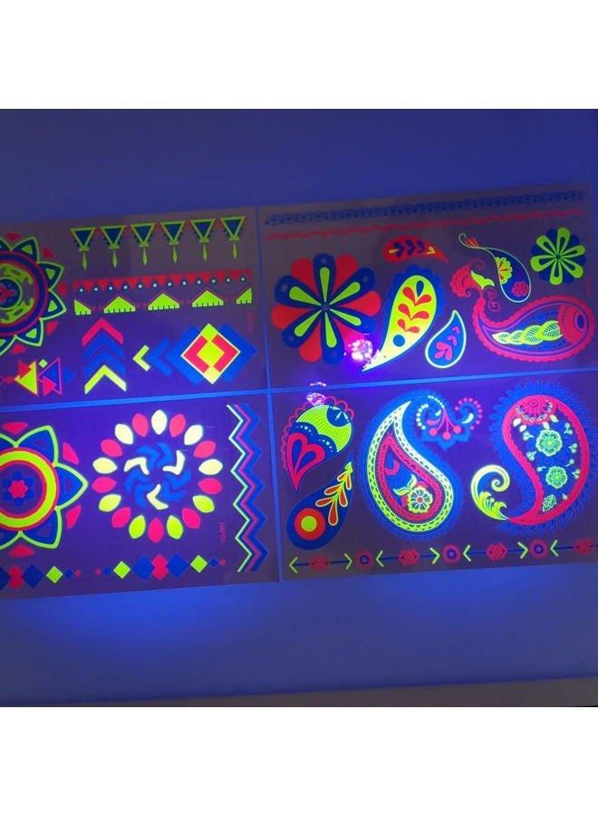 GASTAT Neon Temporary Tattoos 20 Large Sheets Glow In The Dark UV Tattoos Glitter Butterfly Flowers Feather Jewellery Tattoos Stickers for Women Girls Body Art Party Decoration - Image 5