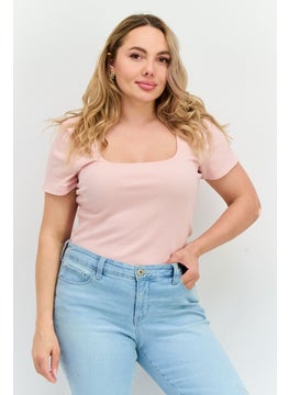 Women Textured Short Sleeve Bodysuit, Pink