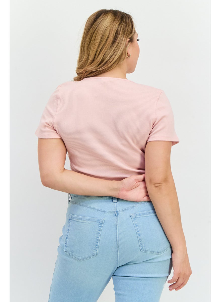 Jenni - Women Textured Short Sleeve Bodysuit, Pink - Image 1