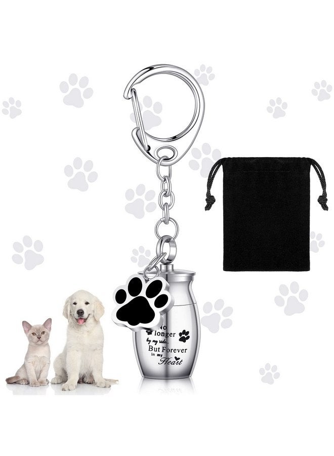 Tudomro Tudomro Cylinder Cremation Dog Ashes Keepsake Urn Keychain Memorial Ashes Stainless Steel Pet Puppy Dog Paw Charm with Storage Bag(Silver) - Image 1