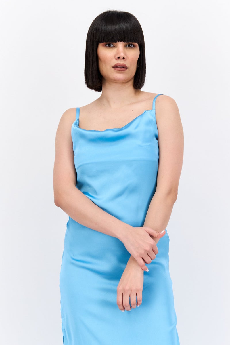 AX PARIS Women Solid Casual Maxi Dress, Blue - Image 3