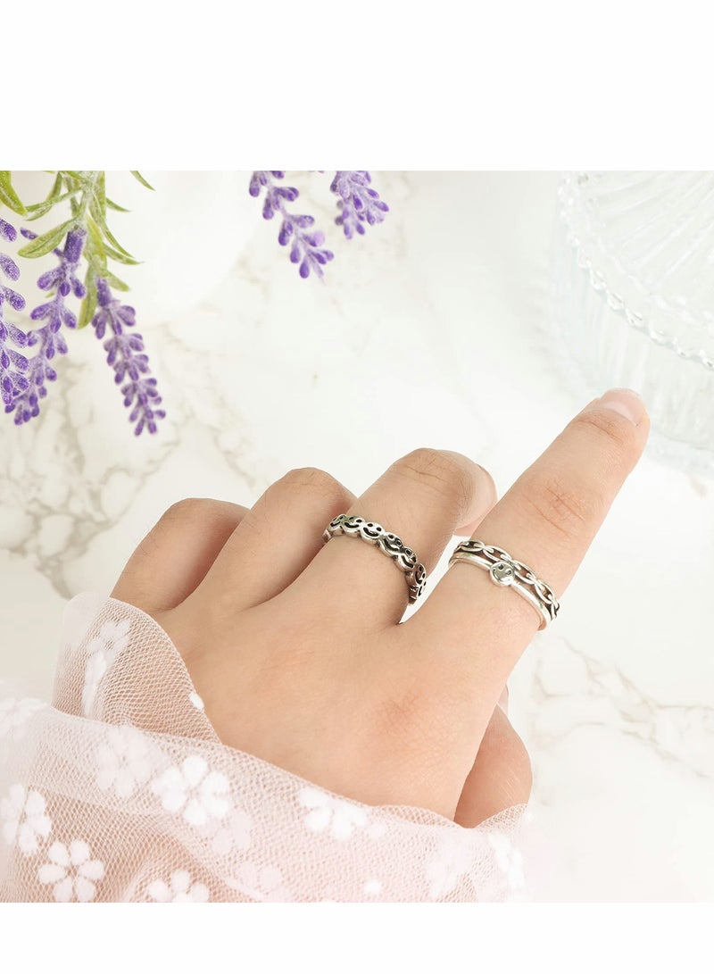 Excefore مجموعة خواتم وجه مبتسم 3 قطع، خواتم فضية عتيقة سميكة قابلة للتعديل، خواتم مبتسمة مضحكة قابلة للتعديل للنساء والرجال - Image 2