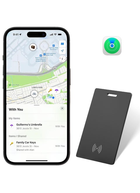 بطاقة ذكية ، مكتشف محفظة ، محفظة شحن لاسلكية تعمل مع Apple Find My (iOS فقط) ، الباحث عن العناصر للمحفظة ، علامات الأمتعة ، الهاتف ، جوازات السفر والمزيد (حزمة واحدة أسود) ...