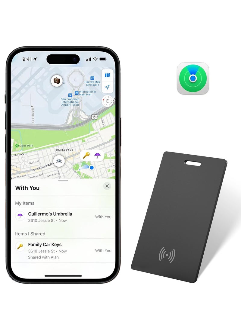 XQOOPS Smart Wallet Finder Card, XQOOPS Wireless Charging Wallet Locator. Works with Apple Find My (iOS Only), Item Tracker for Wallet, Luggage Tags, Phone, Passports and More (1Pack-Black)  - Image 1